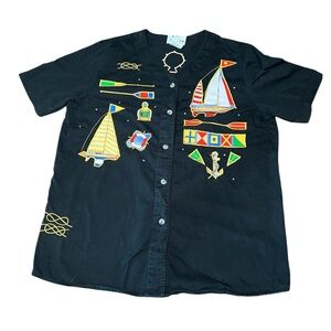Vintage Y2K Quacker Factory Nautical Button Up Medium